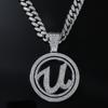 Pendente de letra U redondo com diamantes, corrente cubana, colar para balada, hip hop, corrente para clavícula, personalidade europeia e americana, tendência