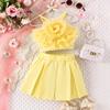 Trajes de Verano Europeos y Americanos Transfronterizos para Niñas y Niños Color Sólido Flor Tridimensional Shorts con Tirantes Moda Nuevo Estilo