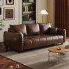 Sofá de cuero encerado vintage, adecuado para apartamentos pequeños, estilo minimalista italiano, de dos o tres plazas, diseño de líneas rectas, sofá de cuero moderno de mediados de siglo