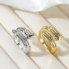 Anillo Cruzado Nuevo Lujo Intersectante Forma de Uña Moda Diseño de Alto Nivel con Brillo Incrustaciones de Pedrería Anillo de Dedo Abierto Ajustable Joyería para Mano