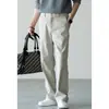 Calça casual masculina de sarja com mistura de algodão e liocel, cintura semi-elástica, cor branca, perna reta, modelagem afunilada, outono 2026