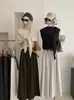 KEKEZOON pantalones culotte anchos elegantes y minimalistas para mujer, de cintura alta, adelgazantes, de corte holgado, largos, con cinturón, 8640