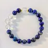 Pulsera Pulsera de Diseño Vintage Natural Lapislázuli Lapislázuli Lapislázuli Cristal Blanco