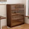Librero a prueba de polvo de madera maciza integrado en la pared, gabinete de almacenamiento color nogal, gabinete de almacenamiento de pie, librero para el hogar