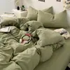 Nuevo Estilo Coreano Ins Color Puro Doble Cepillado Algodón Lavado Juego de Cuatro Piezas Ropa de Cama Funda Nórdica Ropa de Cama Colchón Dormitorio Estudiante