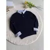 Suéter de Dos Piezas Tejido en Punto Trenzado Estilo Old Money para Hombre, Suéter Rayado Empalmado de Otoño, Top Perezoso de Gama Alta con Cuello Polo