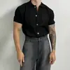 Camiseta Cardigan de Verão com Gola Polo, Malha Masculina de Seda Gelada com Toque Fresco, Estilo Levemente Luxuoso, Camisa Tendência Masculina Respirável Solta de Manga Curta