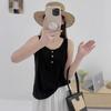 Chaleco de Tencel con Cuello en U y Botones de Concha para Mujer en Verano, Transpirable, Holgado y Ceñido, Camiseta de Tirantes para Capa Interior, Prenda Exterior Delgada