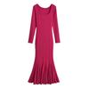 Vestido de manga larga Lotus paso a paso extendido para mujer otoño e invierno cuello cuadrado hombros descubiertos cintura sexy tubo falda sirena