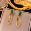 Venta al por mayor transfronteriza de nuevo collar de acero inoxidable con colgante de circonita verde, collar de acero de titanio, cadena de clavícula de estilo ins de lujo y moda ligera.