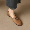 Sapatos Casuais Slip-On Confortáveis de Novo Estilo 2cm, Couro Genuíno Bico Redondo Solado Macio Corte Profundo Sapatos Femininos, Mocassins Baixos Planos