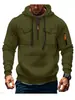 Moletom Pulôver Masculino Estilo Americano Tendência com Múltiplos Bolsos, Moletom com Zíper Parcial, Versátil para o Dia a Dia, Mangas Longas