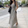 Chique Coreano Verão 2026 Novo Estilo Elegante Laço Listrado Sem Alças Acima do Joelho Vestido Saia Longa para Mulheres