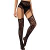 Medias largas de red de pesca sexy jacquard con entrepierna abierta y pantimedias para mujer, medias de liga a rayas huecas negras, seda negra