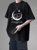 Camiseta de Manga Corta de Algodón Puro para Hombre de Verano, Estilo Harajuku Hong Kong Ins, Cuello Redondo Japonés, Estampada, Moderna, Holgada, Manga de Tres Cuartos