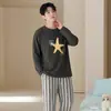 Em estoque Algodão Masculino Gola Redonda Pijama Outono Novo Manga Longa Calça Longa Casual Desenho Animado Pode Ser Usado Fora Peça Única Dropshipping Frete Grátis