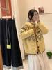 Cardigan de Tricô Novo 2025 Doce Redutor de Idade Outono e Inverno Super Grosso Peso Pesado Fair Isle Suéter Jaqueta Gola Redonda para Mulheres