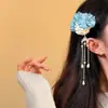 Qing Mo Yin Yin~Nuevo Pasador de Pelo con Borla de Flores Azules Estilo Chino para Mujer 2026 Nuevo Pasador Lateral para Fotos en la Playa