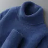 Suéter de Lana 100% Pura Grueso de Doble Hilo Otoño e Invierno para Hombre Cuello Alto Jersey Suéter Casual Holgado Tejido Base Suéter de Cachemira