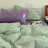 Ins Rayas Finas Rosas y Moradas Tipo a Algodón Algodón Lavado Juego de Cuatro Piezas Cama de 1.5m 1.8m Sábanas de Cama Juego de Tres Piezas de Algodón Puro para Dormitorio