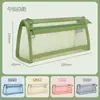 Estojo Multifuncional Estilo Ins Simples Malha Transparente Camada Dupla Grande Capacidade Estudante Prova Zíper Bolsa de Armazenamento para Material Escolar