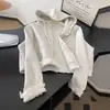 Chaqueta Cardigan con Cremallera Elegante para Niñas Mayores, Nuevo Top Casual de Color Sólido con Adorno de Encaje para Primavera y Otoño