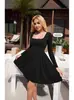 2026 Moda Europeia e Americana Transfronteiriça Estilo Garota Spicy Bolso Patch Slim Fit Gola Quadrada Malha Gravata Manga Longa Vestido Vestido Curto de Alta Qualidade