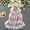 Vestido de Alta Costura Feminino Levemente Luxuoso Socialite Indústria Pesada Colorido Crochê Renda Vazada Alça Cintura Apertada Vestido 2025 Verão