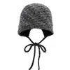Nuevo gorro de punto estilo japonés con cordones para mujer, engrosado para abrigar en otoño e invierno, sombrero tipo cubo de moda que hace que la cara se vea más pequeña