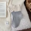 Nuevos Calcetines Retro de Doble Aguja con Bloques de Color para Mujer, Calcetines de Media Pantorrilla para Otoño e Invierno, Calcetines Largos de Algodón Cálidos de Moda