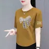 Excedente de Stock de Comercio Exterior Transfronterizo, Camiseta de Manga Corta de Marca Grande para Mamá, Top Elegante de Media Manga para Personas de Mediana Edad y Mayores, Blusa de Corte Holgado