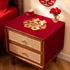 Funda de Tela para Mesita de Noche de Boda, Decoración Festiva Roja para el Dormitorio Nupcial, Mantel para Mesa de Café, Funda de Tela con Caracteres de Doble Felicidad para Boda