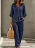 2026 Nuevo Conjunto de Dos Piezas Transfronterizo Europeo y Americano de Comercio Exterior para Mujer, Nuevo Casual, Botones, Cuello en V, Mangas con Volantes, Pantalones de Pierna Ancha