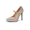 Sapatos Salto Ultra Alto Bico Fino Impermeáveis Plataforma Boca Rasa Salto Agulha Slip-On para Mulheres, Couro Genuíno Sexy Salão de Dança Sapatos Mary Jane, Sapatos de Casamento