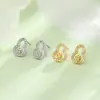Pendientes de Calabaza Completamente Incrustados de Diamantes, Pendientes de Moneda de Cobre, Estilo Vintage de Mediados de Siglo, Tachuelas de Moneda de Cobre Huecas Simples