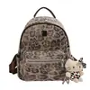 Mochila Feminina Estilo Coreano Tendência Outono Novo Retro Estilosa Grande Capacidade Estampa de Leopardo Casual Viagem Bolsa Transversal