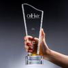 Decapagem criativa troféu estrela de cinco pontas trapezoidal corte canto fundo cristal empresa empresa funcionários excepcionais prêmio produção lettering