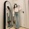 Calça Flare Feminina, Cor Clara, Verão Fina Novo Estilo, Petite Cintura Alta Retrô Americana High Street