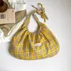 Nova Bolsa de Ombro Estilo Coreano Primavera 2026, Bolsa de Mão Estilosa Dobrada de Grande Capacidade e Leve, Bolsa Xadrez Estilo College para Mulheres