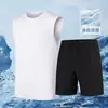 Conjunto de 2 piezasCamiseta de malla sin mangas transpirable de secado rápido de verano para hombre y pantalones cortos con efecto refrescante de seda de hielo