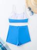 2025 Conjunto de Duas Peças Boxer Casual Esportivo Feminino com Detalhe Color-Block Roupa de Banho Xingcheng Cintura Alta Emagrecedor