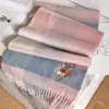 Cachecol Espesso Xadrez de Lã Pura para Casal, Bordado Tridimensional Casual de Pônei de Ano Novo, para Presentes