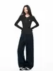 Camiseta Negra de Manga Larga con Cuello Henley Hombro Normal para Mujer Otoño 2026 Nueva Capa Interior Capa Base Ajustada Top Ceñido