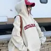 Sudadera con capucha retro americana extragrande blanca y gris para mujer, 2026 nueva talla grande otoño e invierno forrada de polar marca de moda