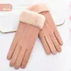 Luvas de Inverno Femininas com Veludo e Espessamento para Manter Aquecido ao Dirigir, Fofas para Ciclismo Outono e Inverno à Prova de Vento e Frio Luvas de Algodão com Tela Sensível ao Toque