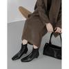 Botines Slim de Piel de Vacuno de Primera Capa Estilo Minimalista Coreano Otoño e Invierno 2025 Tacón Pequeño Grueso Tacón Medio Commuter Punta Cuadrada Cuero Genuino Botines Cortos para Mujer