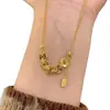 Colar com Borla de Moeda Cinco Imperadores Feminino Novo Estilo Antigo Chinês Corrente para Clavícula com Pingente Tesouro Gelo Picado Dourado Joias