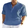 Camisa Casual de Algodón Puro para Hombre 2023 Color Sólido Manga Larga Holgada Cuello Alto Camisa Moderna en Stock