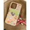 Funda de Teléfono Móvil Estilo Picnic Camping de una Sola Capa Gato Adecuada para Iphone16/15Pro Agujero Grande Manzana Fruta Set 14/13/12