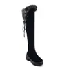 Elegantes botas de gamuza hasta la rodilla con cremallera lateral y cuello de pelo Botas de jinete Botas de algodón 34-43 Botas de comercio exterior de Amazon